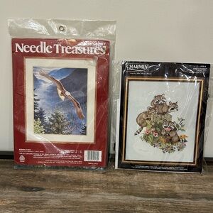 Needle Treasures and Charmin Cross Stitch Kits Eagle Morning Flight & Raccoons
